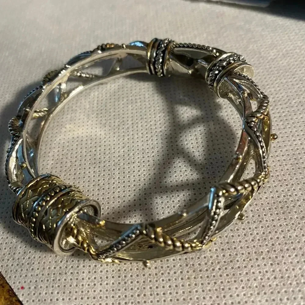 Two Tones Twisted Cable Sterling Silver Bali Style Women Bracelet Magnetic Clasp
